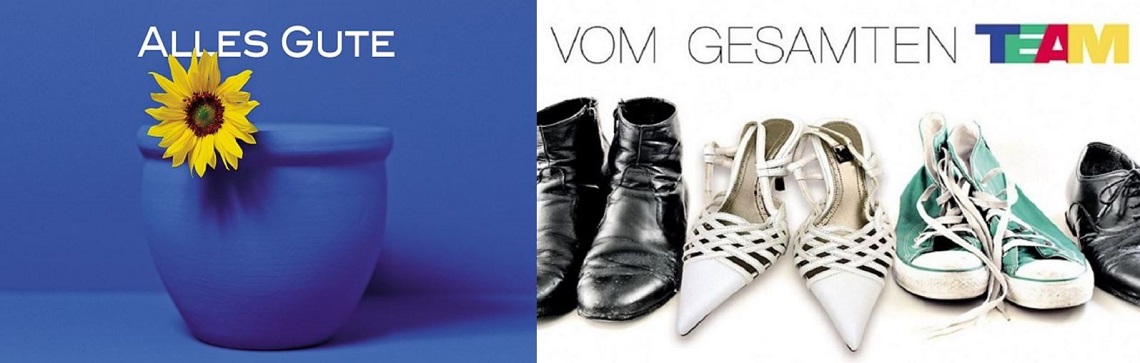 Zwei ausgefallene Glückwunschkarten-Motive.