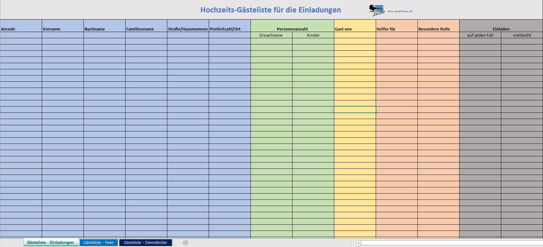 Gasteliste Fur Ihre Hochzeit Tipps Zur Planung Excel Vorlage