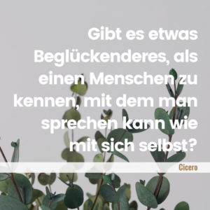 Hochzeitsspruch modern Cicero „Gibt es etwas Beglückenderes, als einen Menschen zu kennen, mit dem man sprechen kann wie mit sich selbst?“