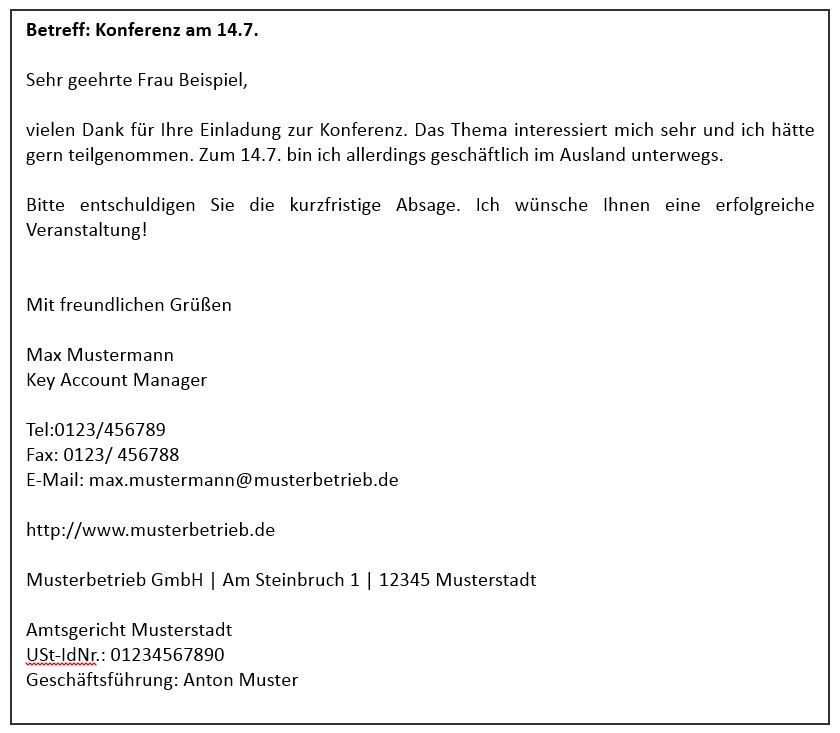 Höfliche absage formulieren englisch