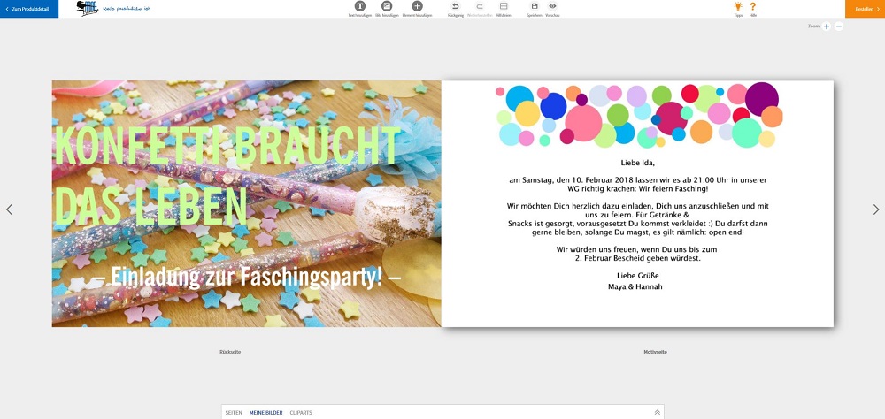 Einladung für Faschingsparty Karte selbst gestalten
