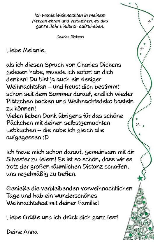 Muster Weihnachtsbrief an gute Freundin