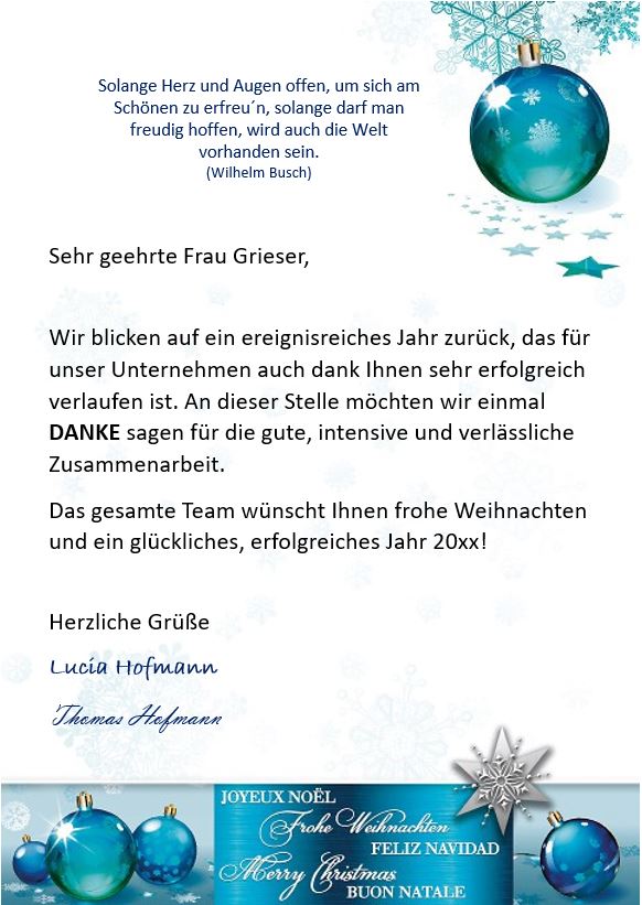 Geschaftliche Weihnachtsbriefe An Mitarbeiter Kunden Co