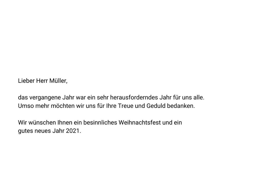 Text-Beispiel für Weihnachtskarten B2B 2020