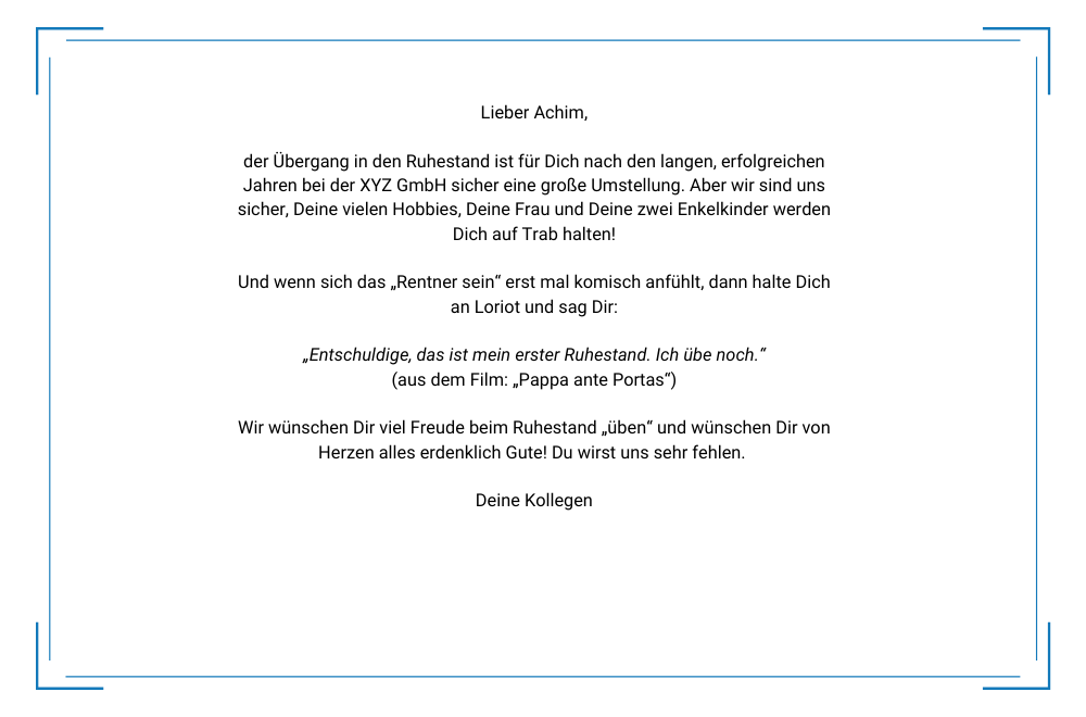 Text und Spruch zur Rente für den Chef