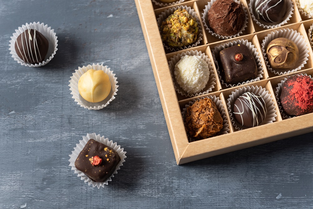 Schachtel mit Pralinen als Gastgeschenk zur Hochzeit