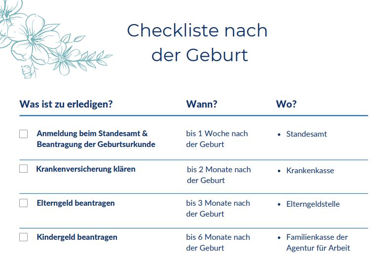 Checkliste nach der Geburt als PDF-Download