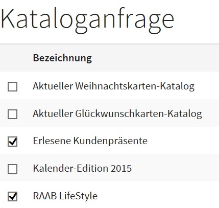 Screenshot einer Kataloganfrage